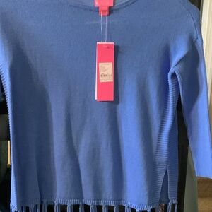 Lilly Pulitzer mini Ramona Sweater with Fringe costal blue,‎ new, small